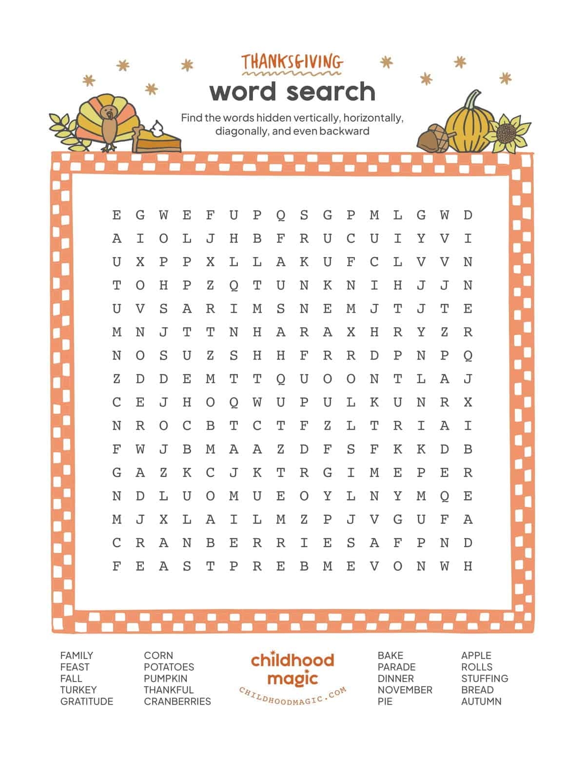 Thanksgiving Word Search Childhood Magic Thanksgiving Word Search Childhood Magic