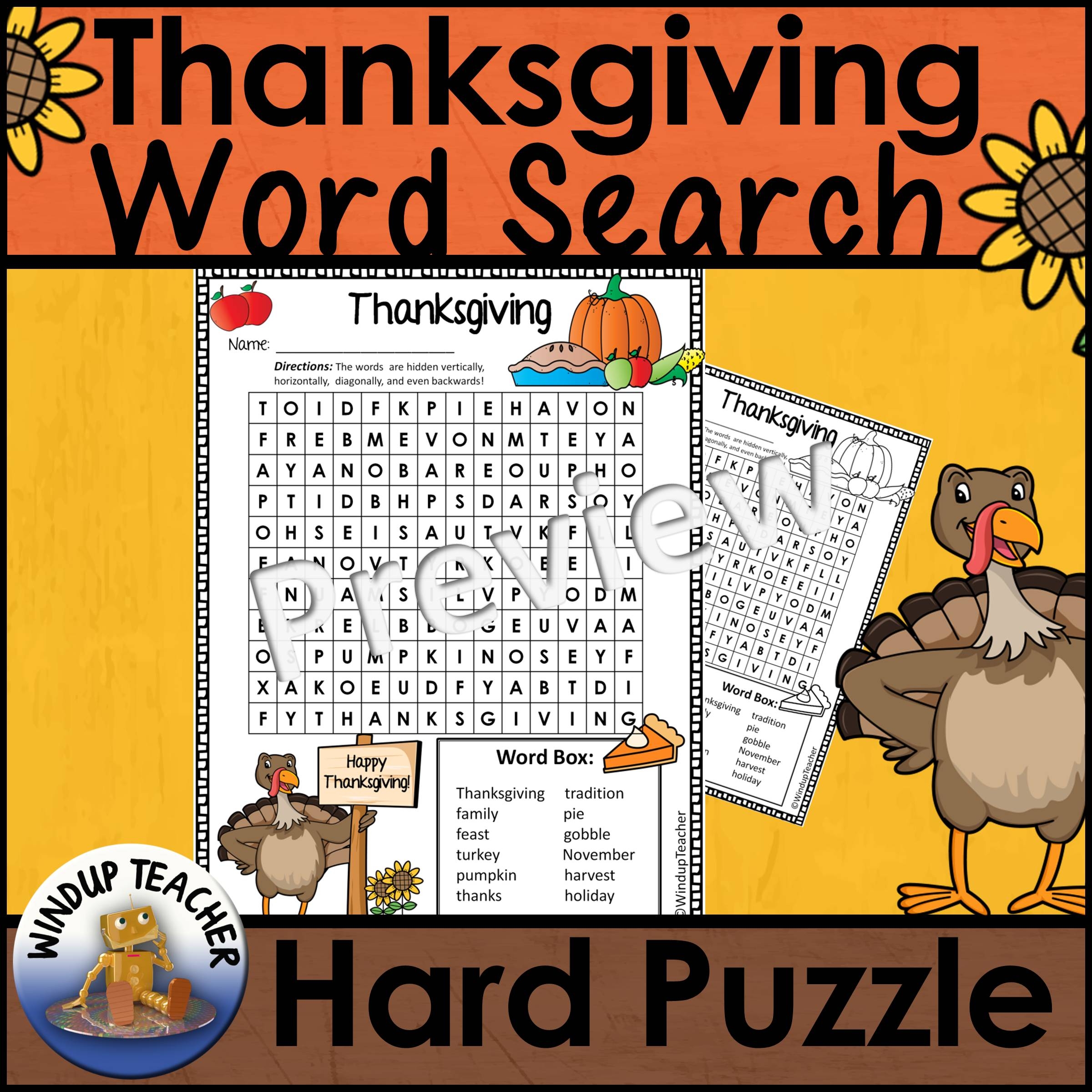 Printable Thanksgiving Word Search Hard