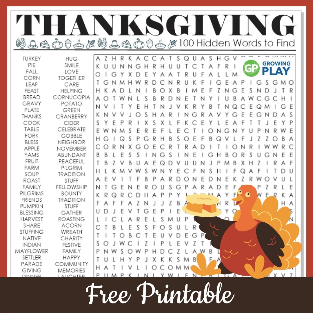 Thanksgiving Word Search Hard Printable Free Puzzles Growing 