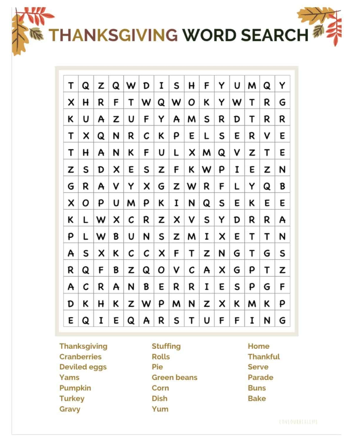 Thanksgiving Word Search Puzzle FREE Printable PDF Love Our Real Life