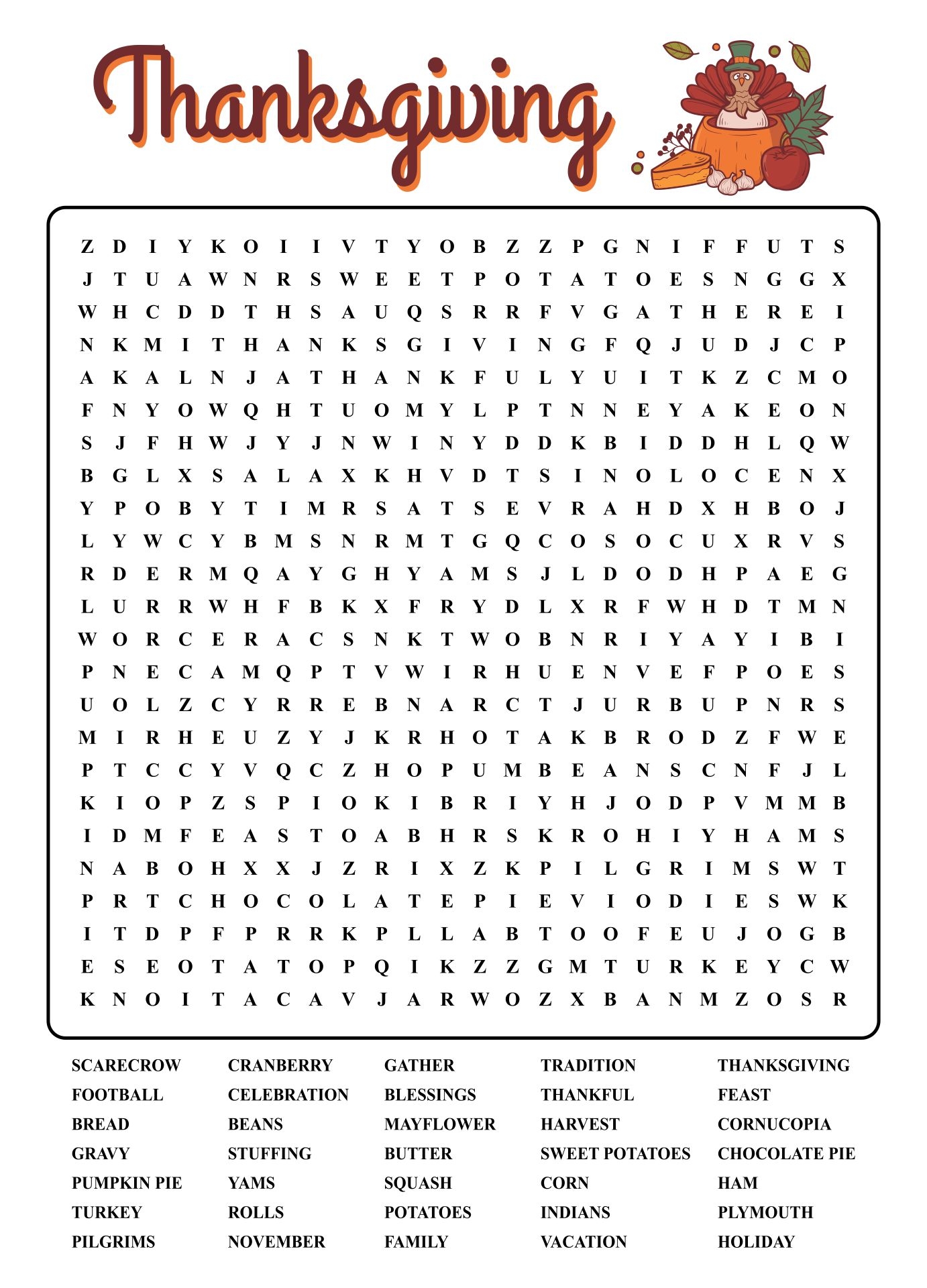 Challenging Thanksgiving Word Search Printable