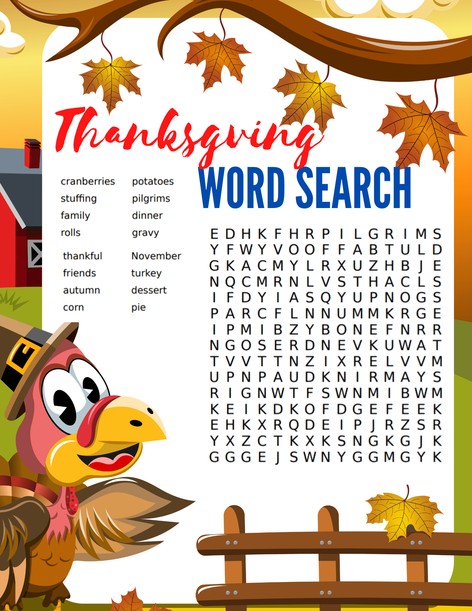 Thanksgiving Word Search Two Kids And A Coupon