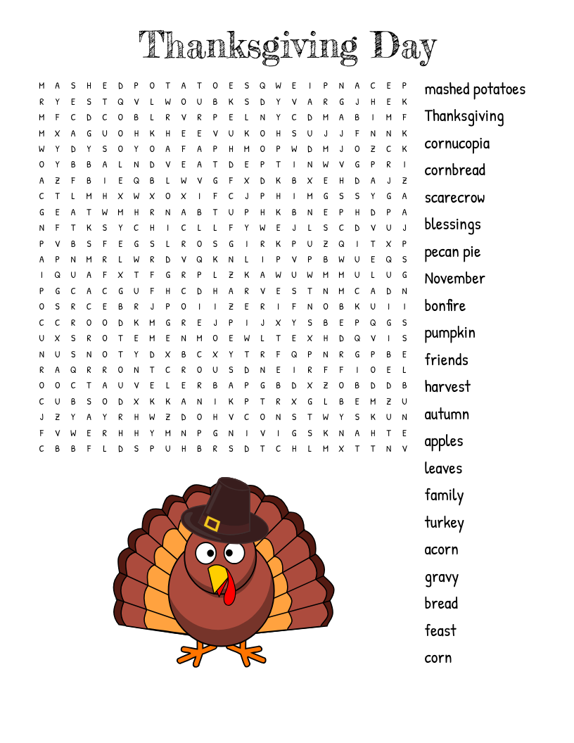 Thanksgiving Word Search WordMint