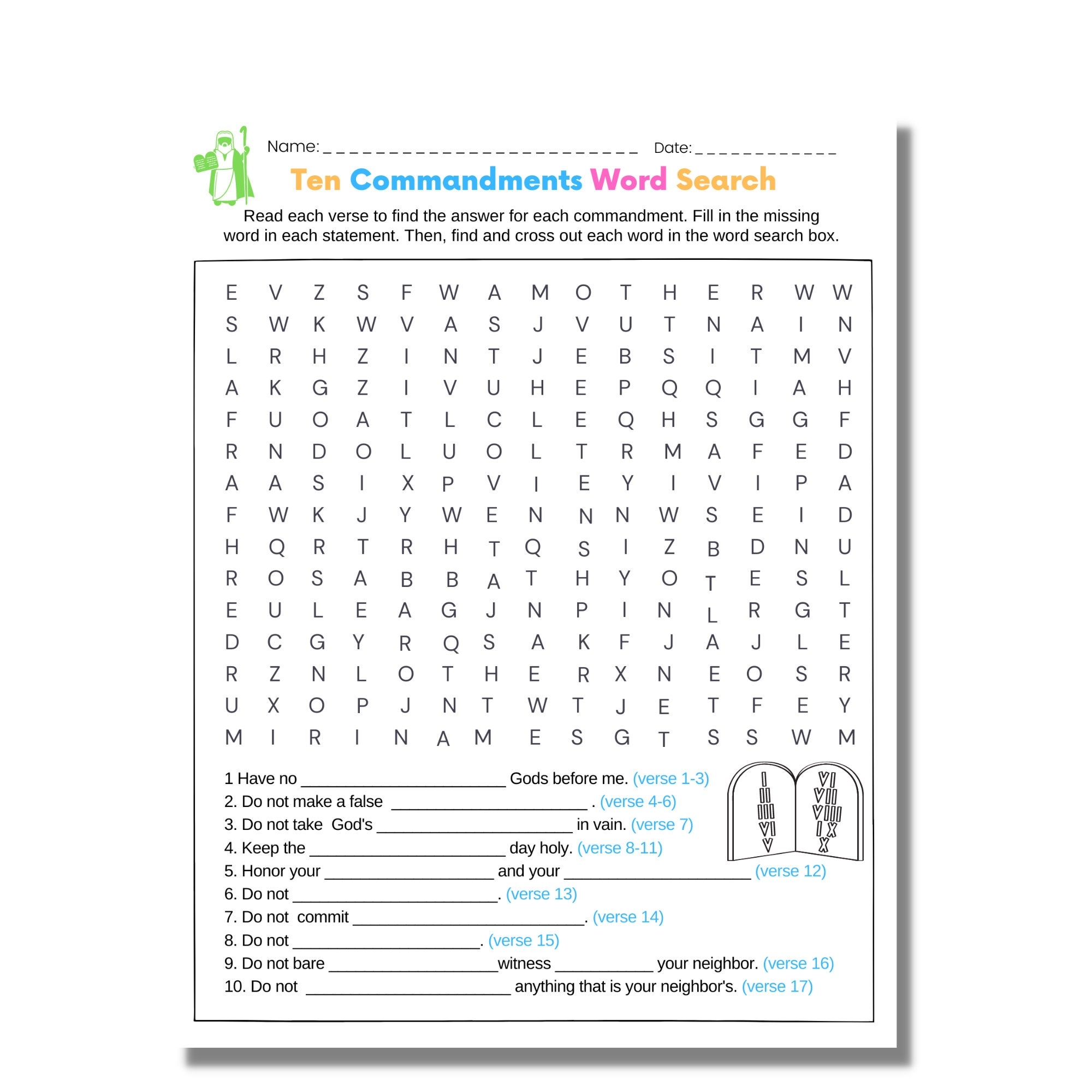 The 10 Commandments Word Search Word Search Puzzle For Kids 