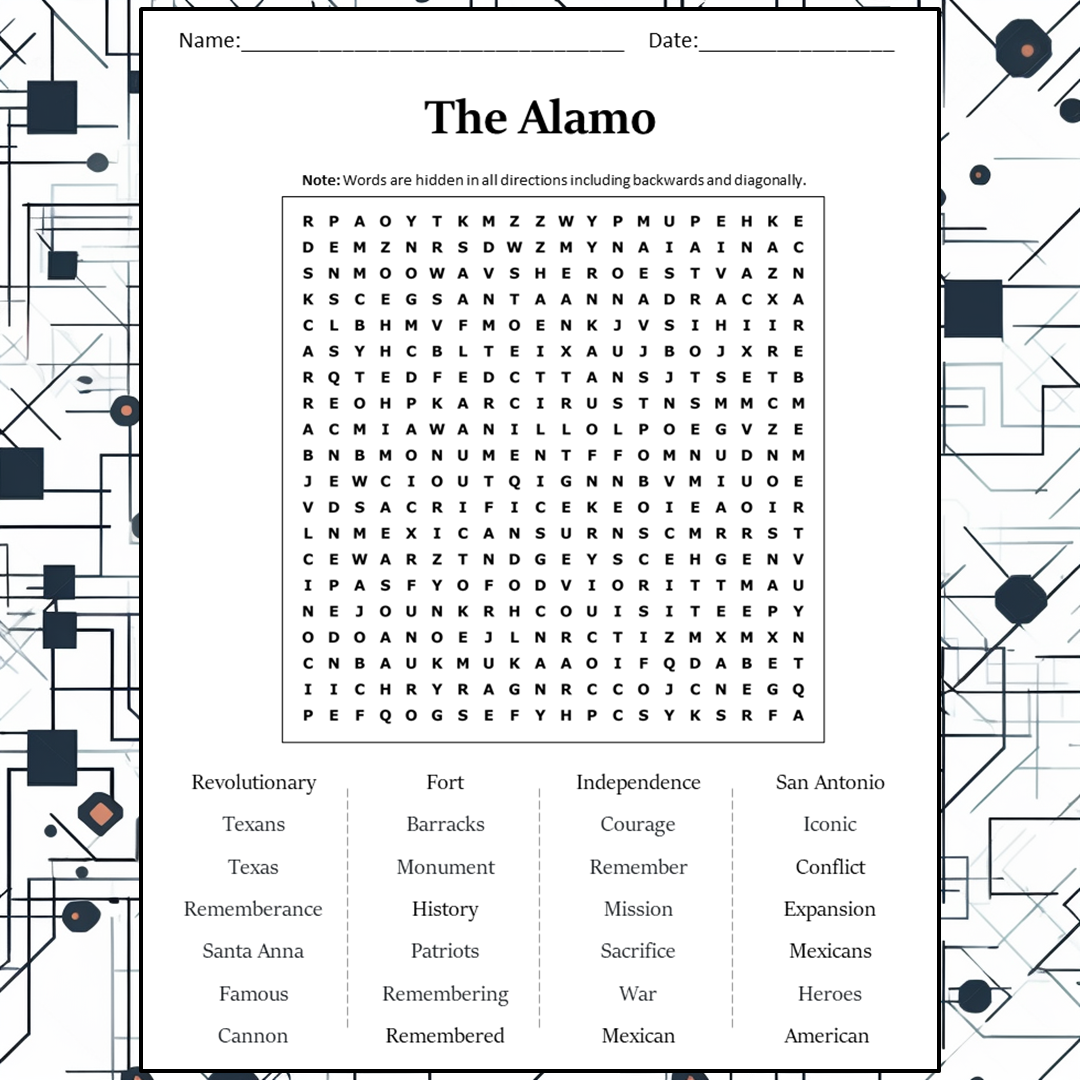 The Alamo Word Search Puzzle Worksheet Activity PDF PrintableBazaar Worksheets Library
