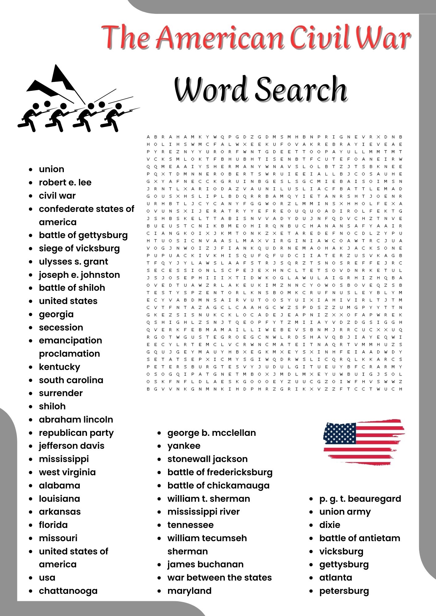 Civil War Word Search Printable