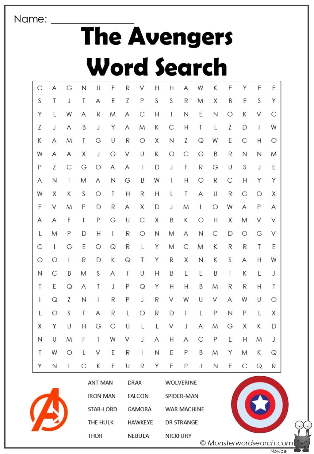 The Avengers Word Search Monster Word Search