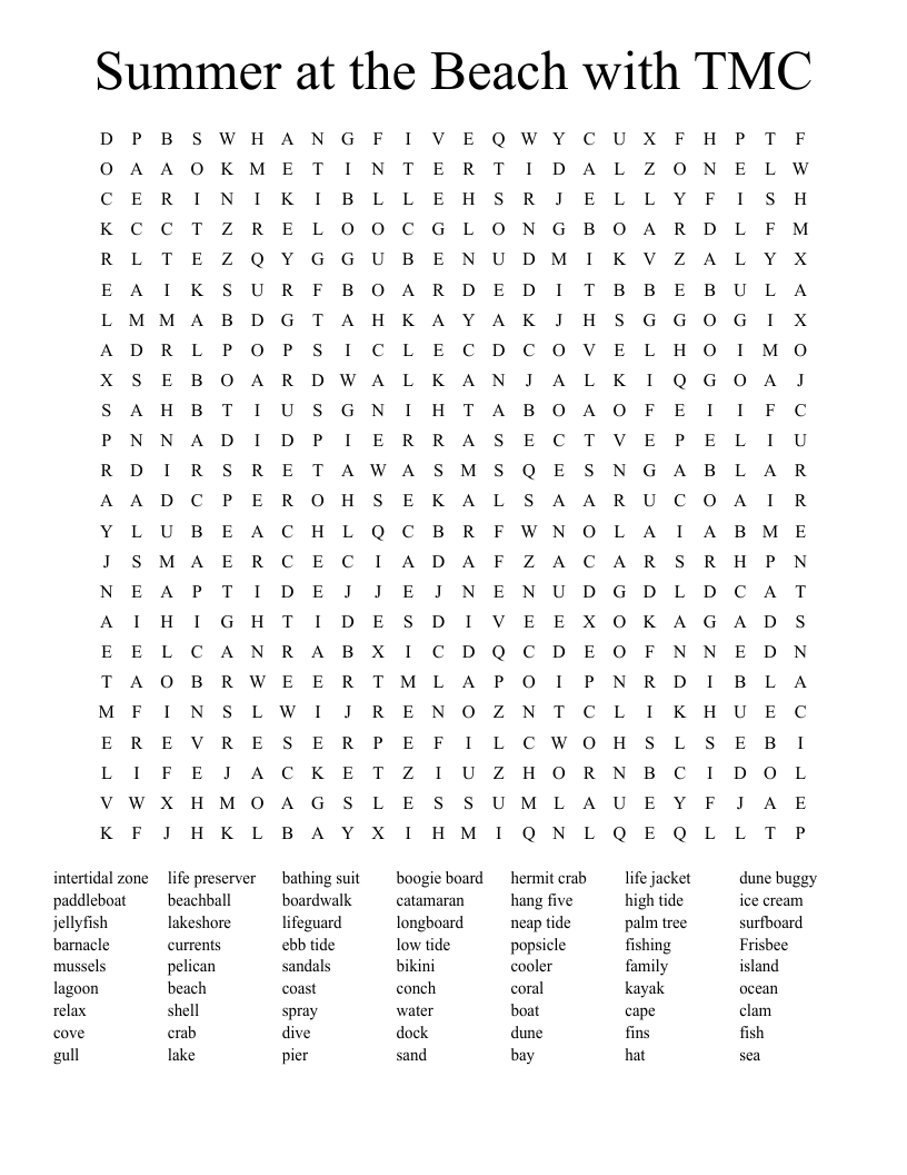The Beach Word Search WordMint