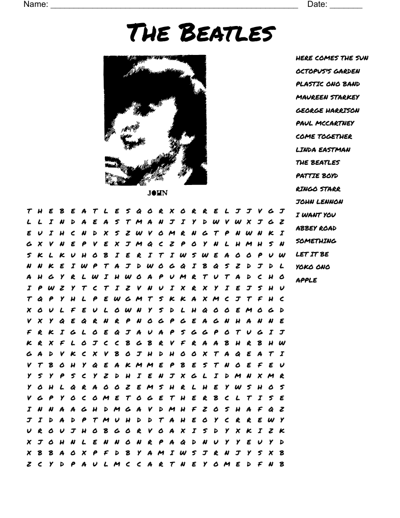The Beatles Word Search WordMint