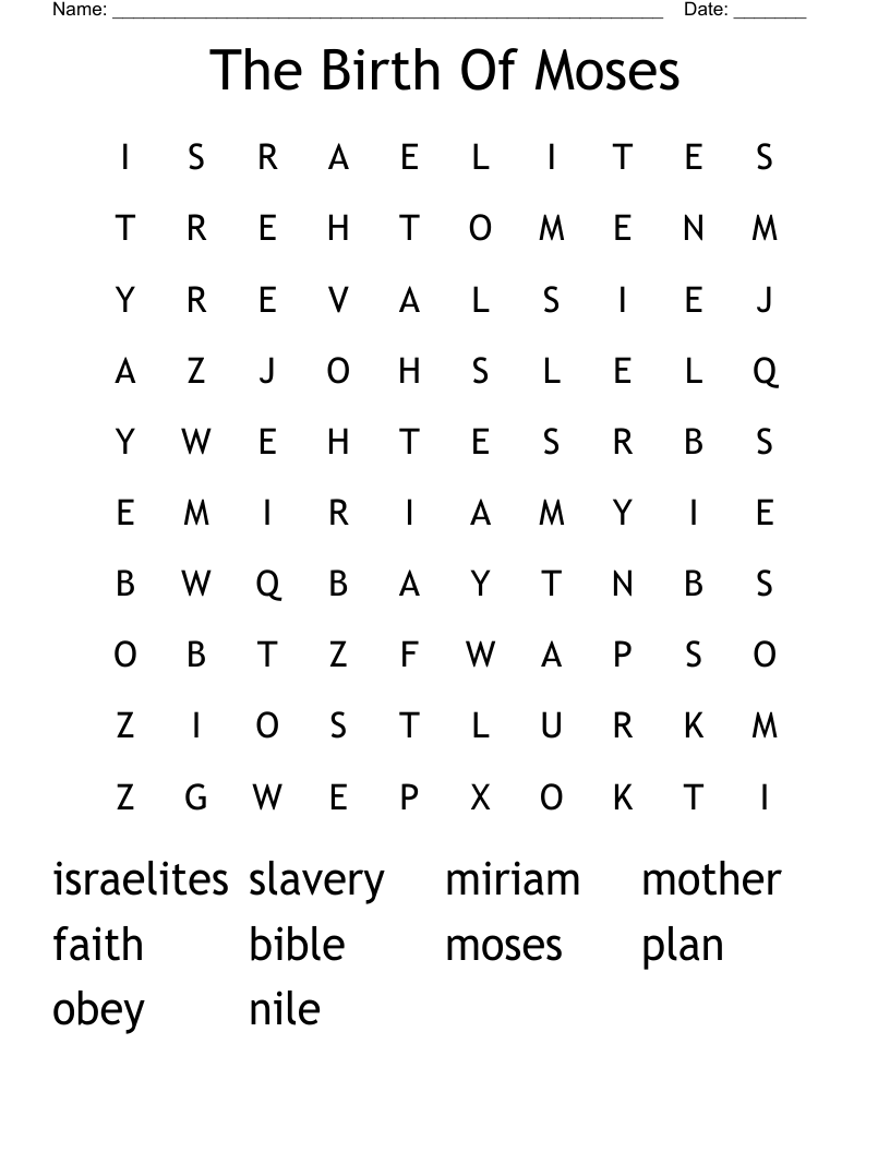 THE BIRTH OF MOSES Word Search WordMint