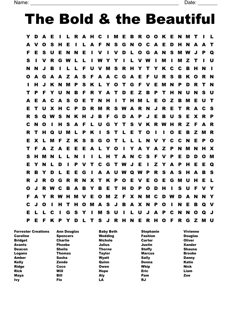 The Bold U0026 The Beautiful Word Search WordMint