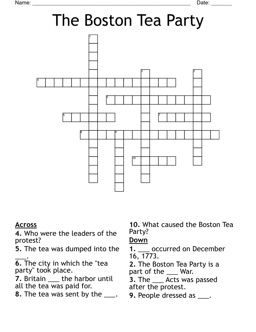 The Boston Tea Party Crossword WordMint
