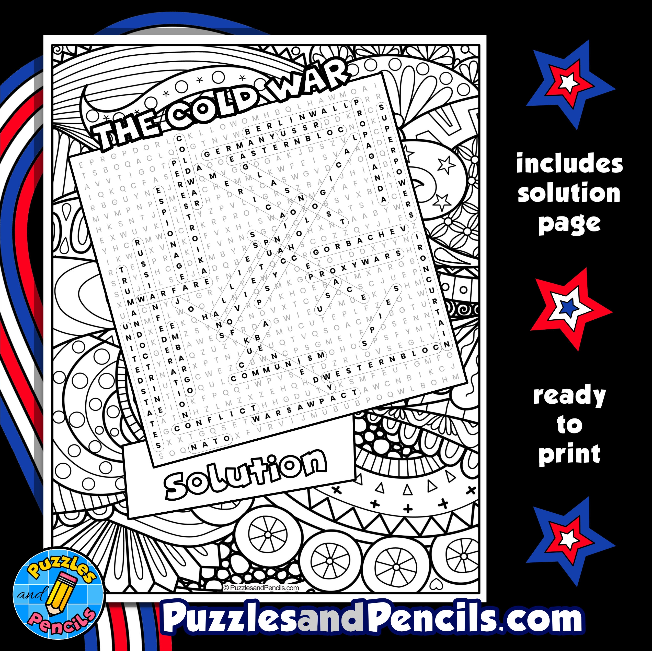 The Cold War Word Search Puzzle With Coloring US History Wordsearch