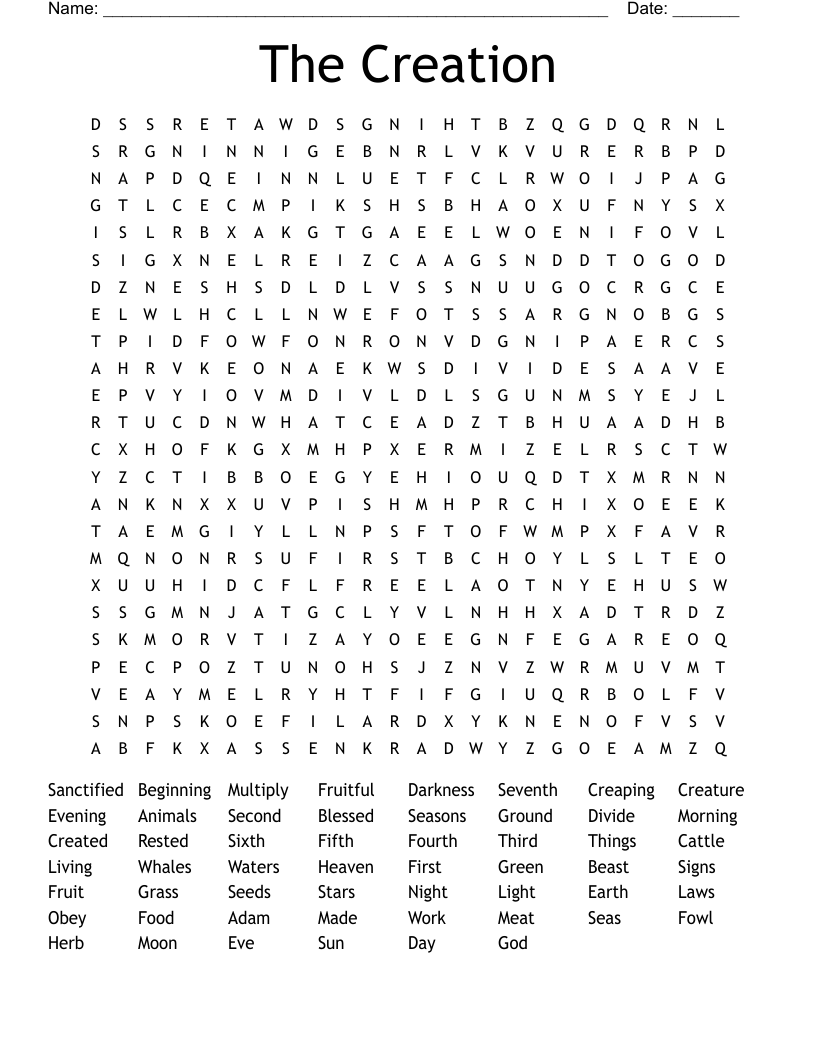 The Creation Word Search WordMint The Creation Word Search WordMint