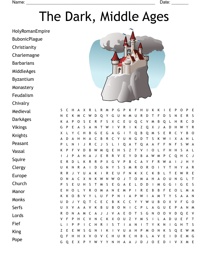 The Dark Middle Ages Word Search WordMint The Dark Middle Ages Word Search WordMint