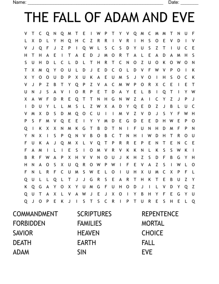 THE FALL OF ADAM AND EVE Word Search WordMint