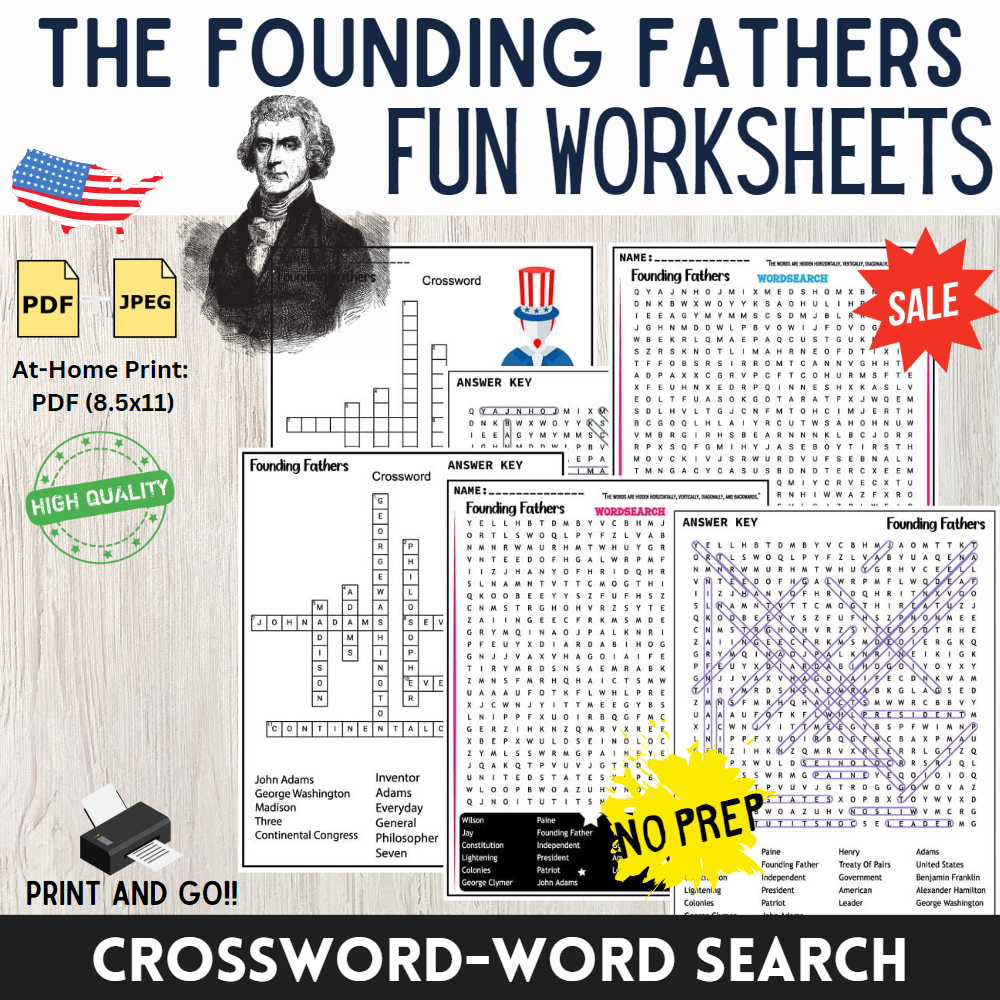 The Founding Fathers Worksheets Word Search Crossword Made By Teachers