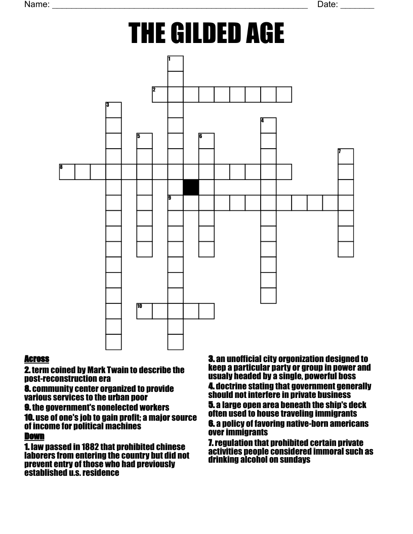 Gilded Age Word Search Printable