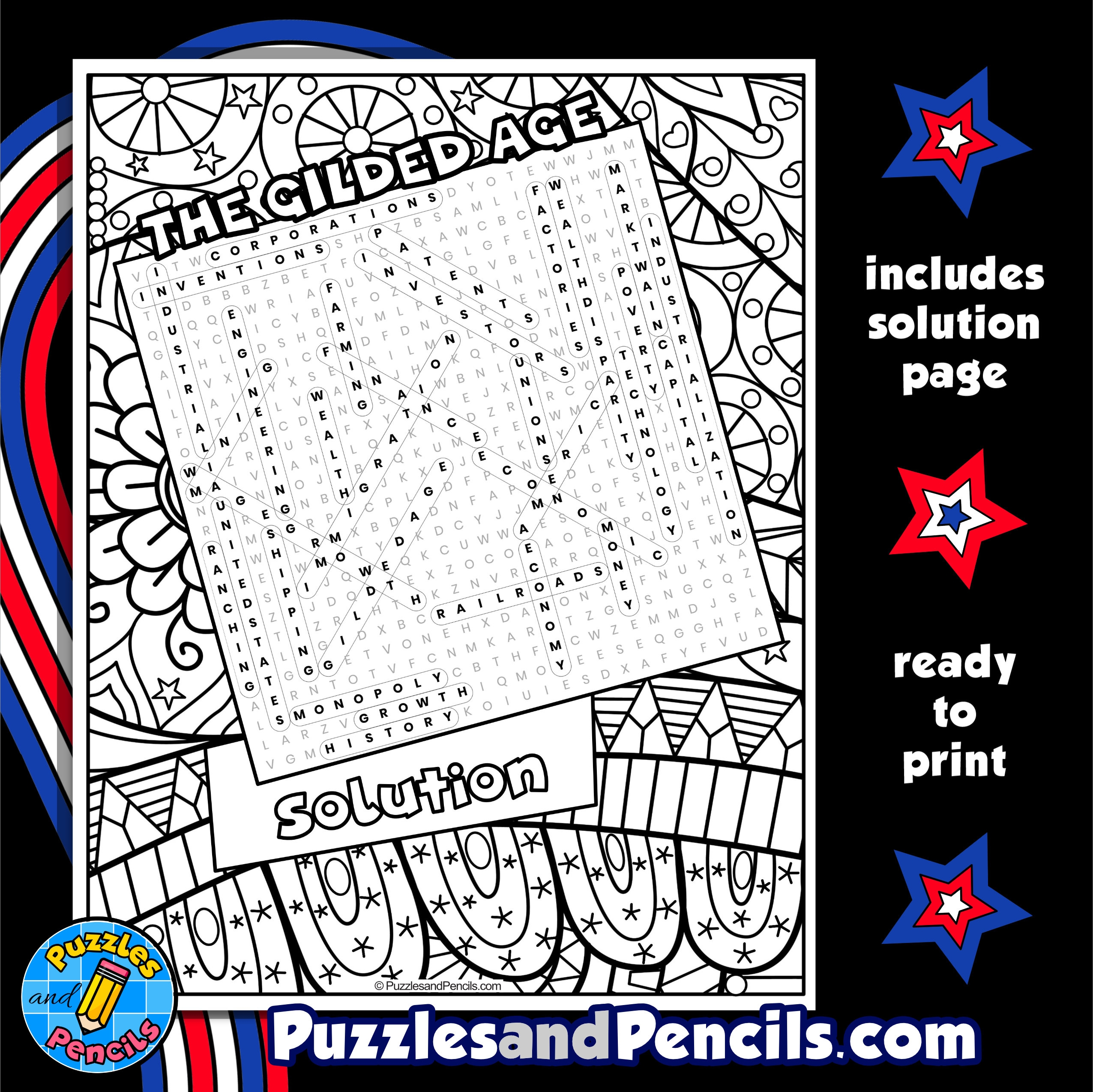 The Gilded Age Word Search Puzzle With Coloring US History Wordsearch Made By Teachers