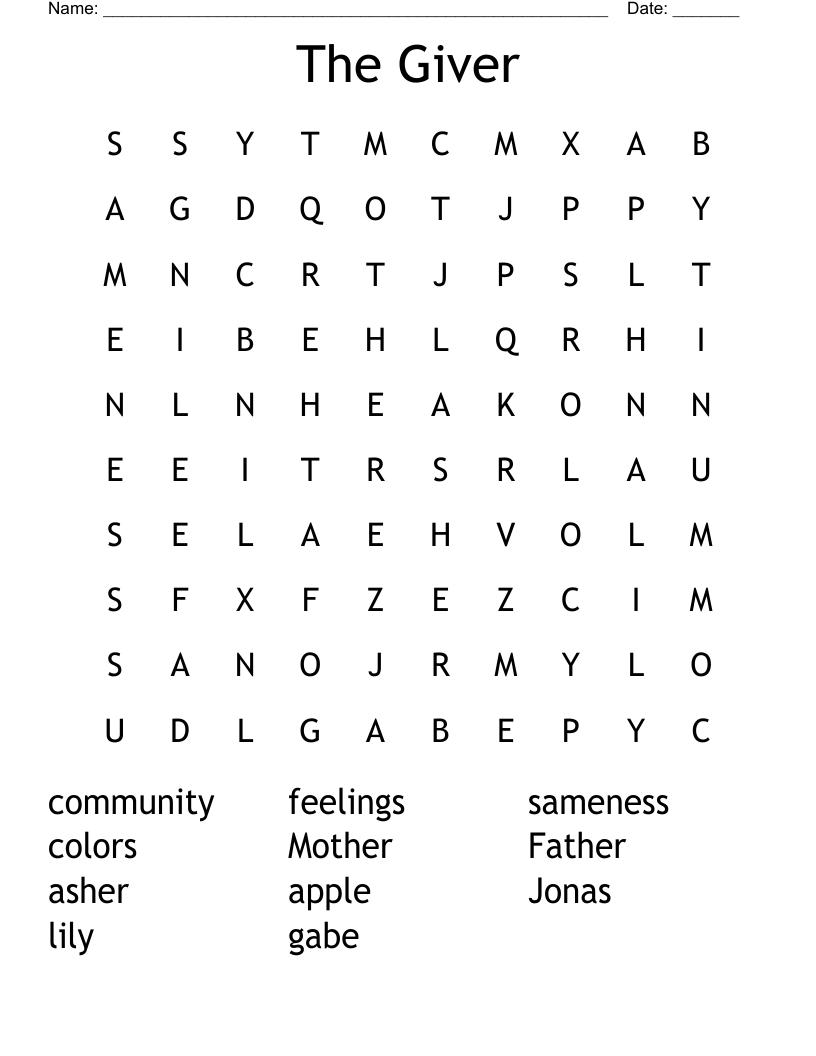 The Giver Word Search WordMint