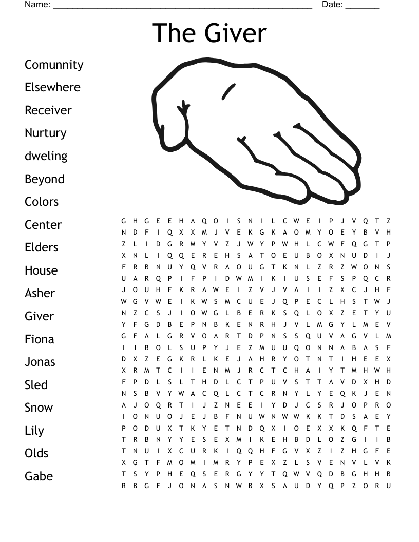 The Giver Word Search WordMint