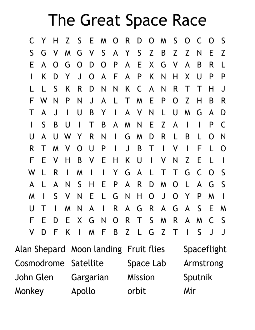 The Great Space Race Word Search WordMint