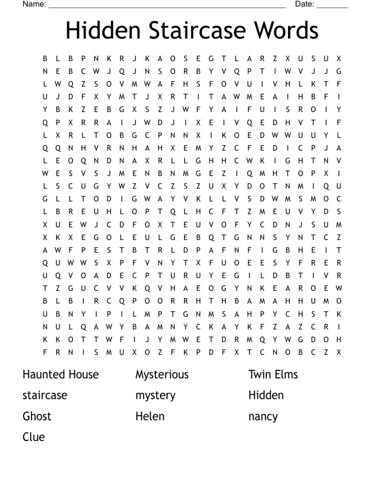 The Hidden Staircase Word Search WordMint