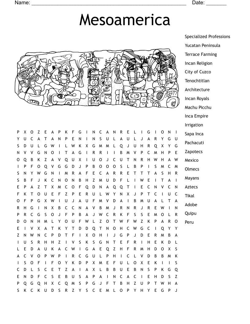 Printable Inca Word Search Printable Inca Word Search
