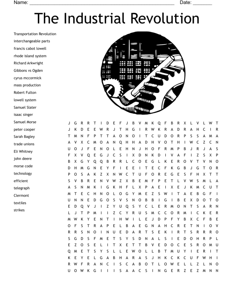 The Industrial Revolution Word Search WordMint