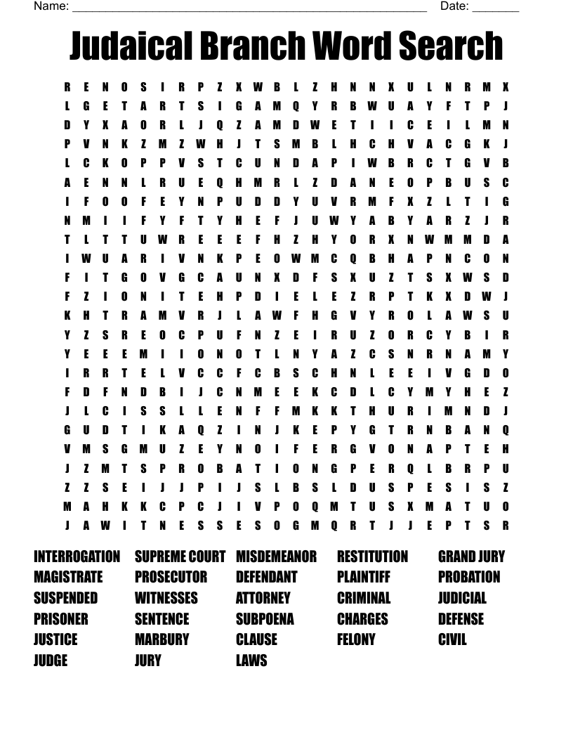 Judicial Branch Word Search Printable