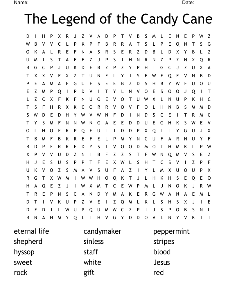 The Legend Of The Candy Cane Word Search WordMint