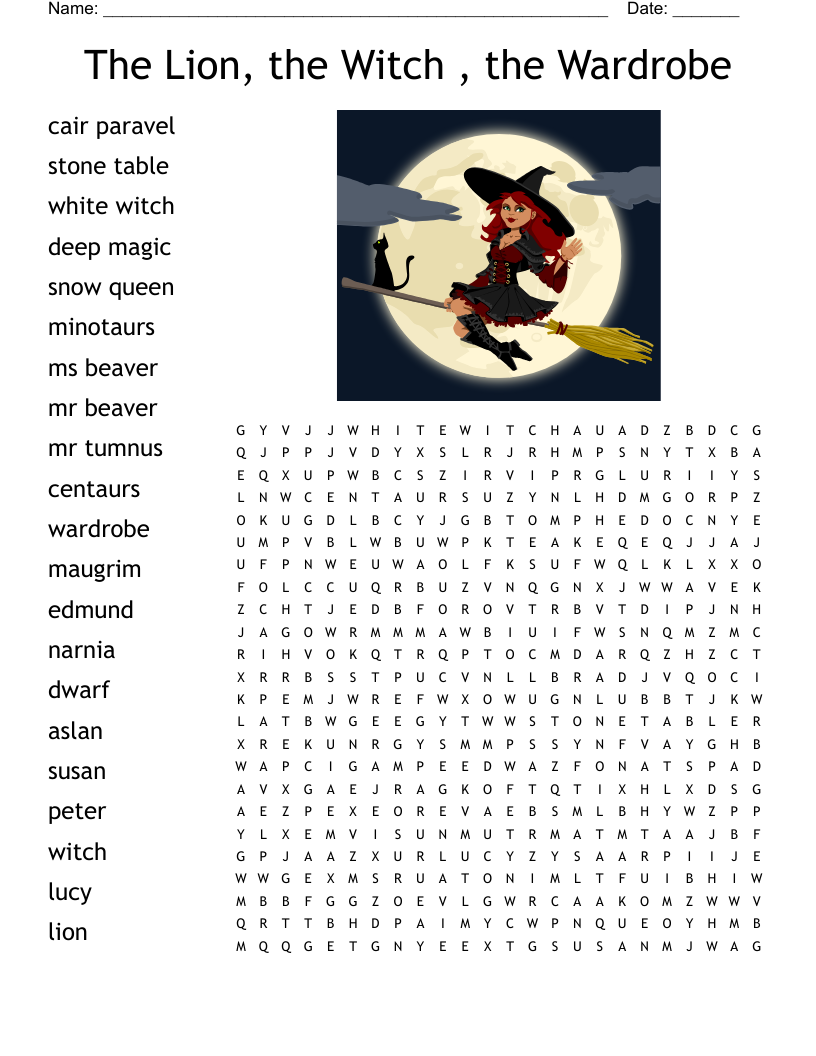 The Lion The Witch The Wardrobe Word Search WordMint