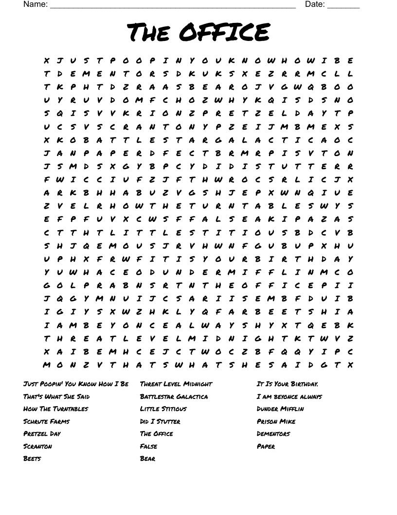 The Office Word Search WordMint