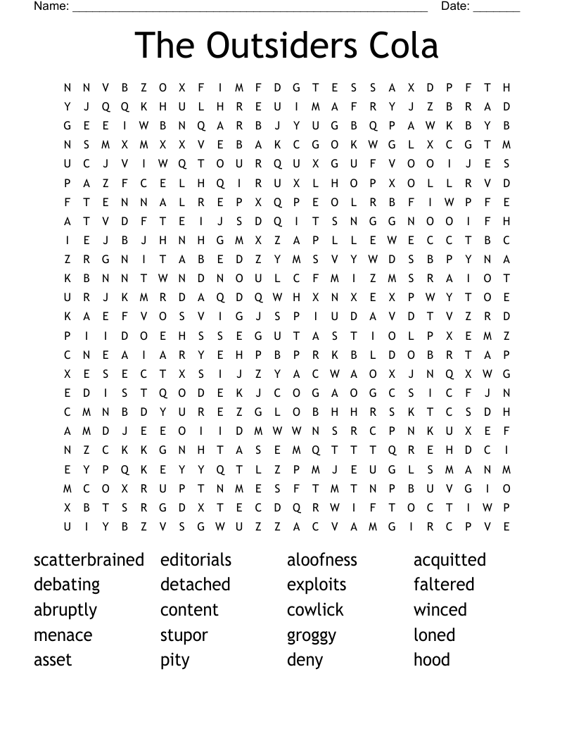 The Outsiders Cola Word Search WordMint