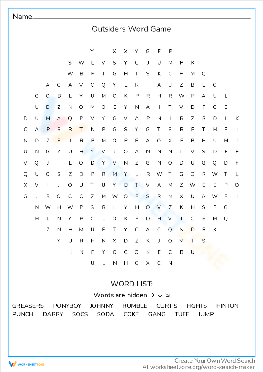 The Outsiders Word Search