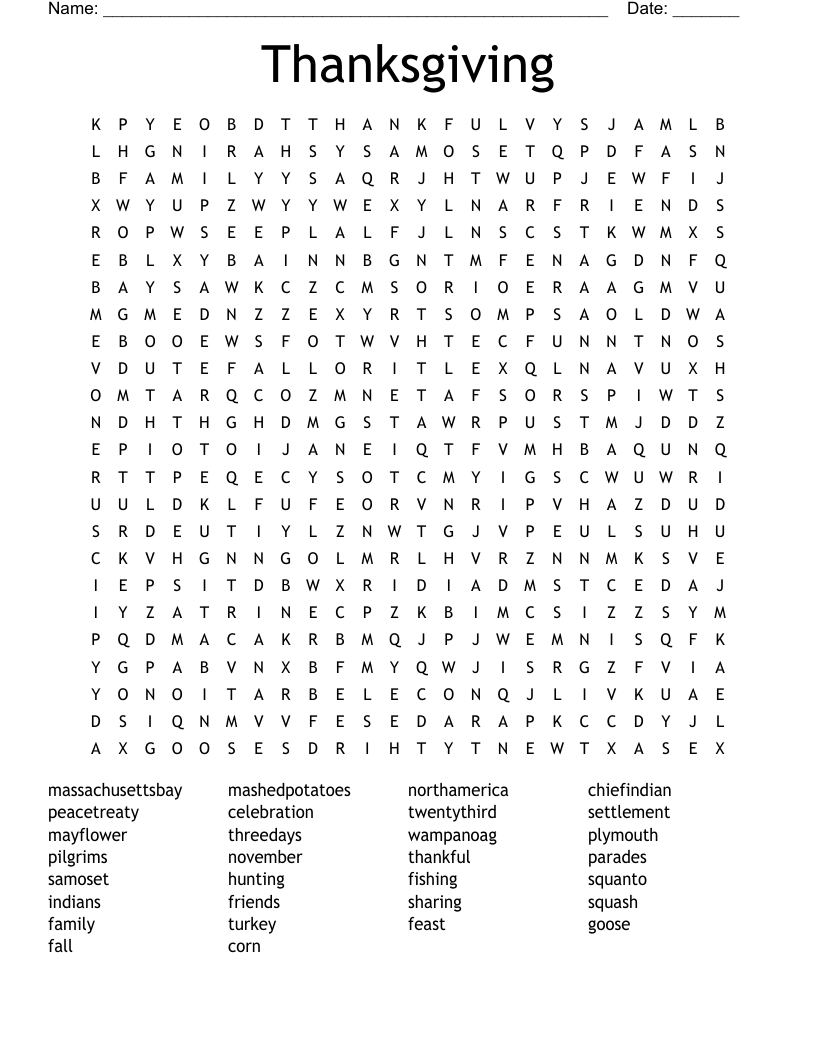 The Pilgrims Word Search WordMint