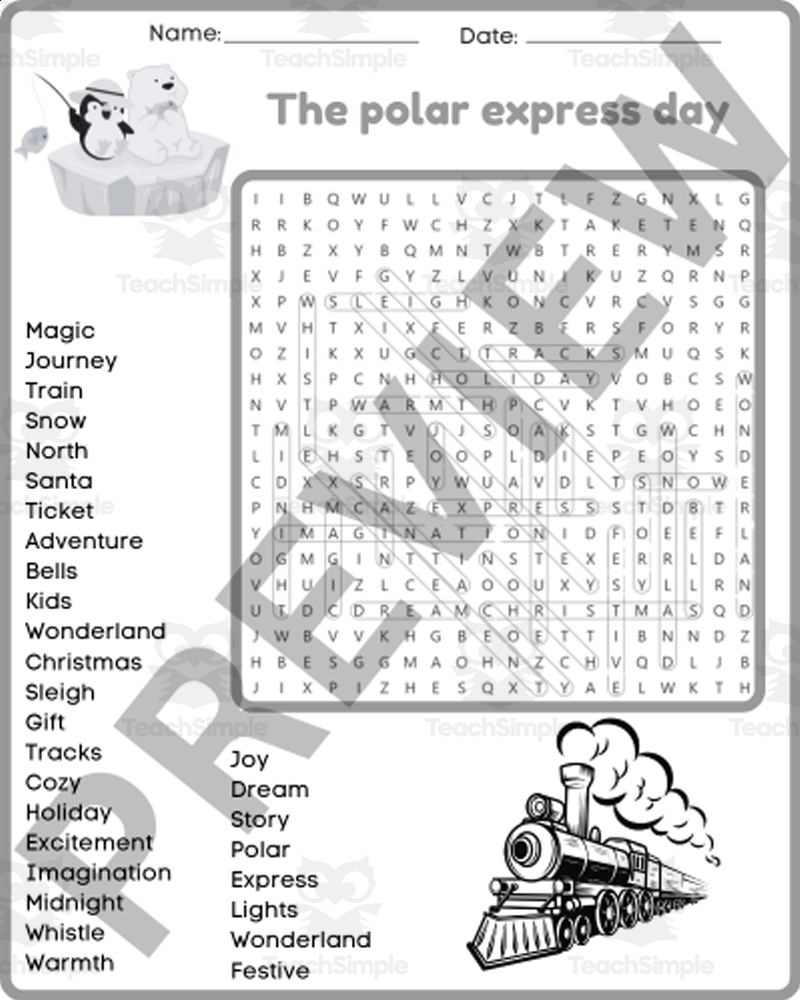 THE POLAR EXPRESS DAY Word Search Puzzle Worksheets Activity