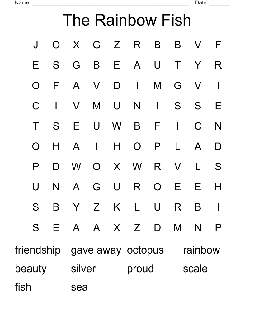 The Rainbow Fish Word Search WordMint
