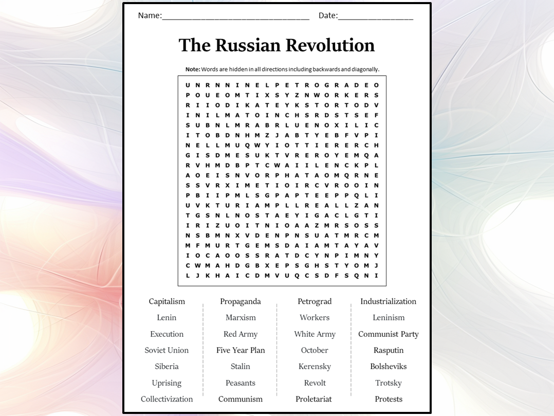 The Russian Revolution Word Search Puzzle Worksheet Activity 