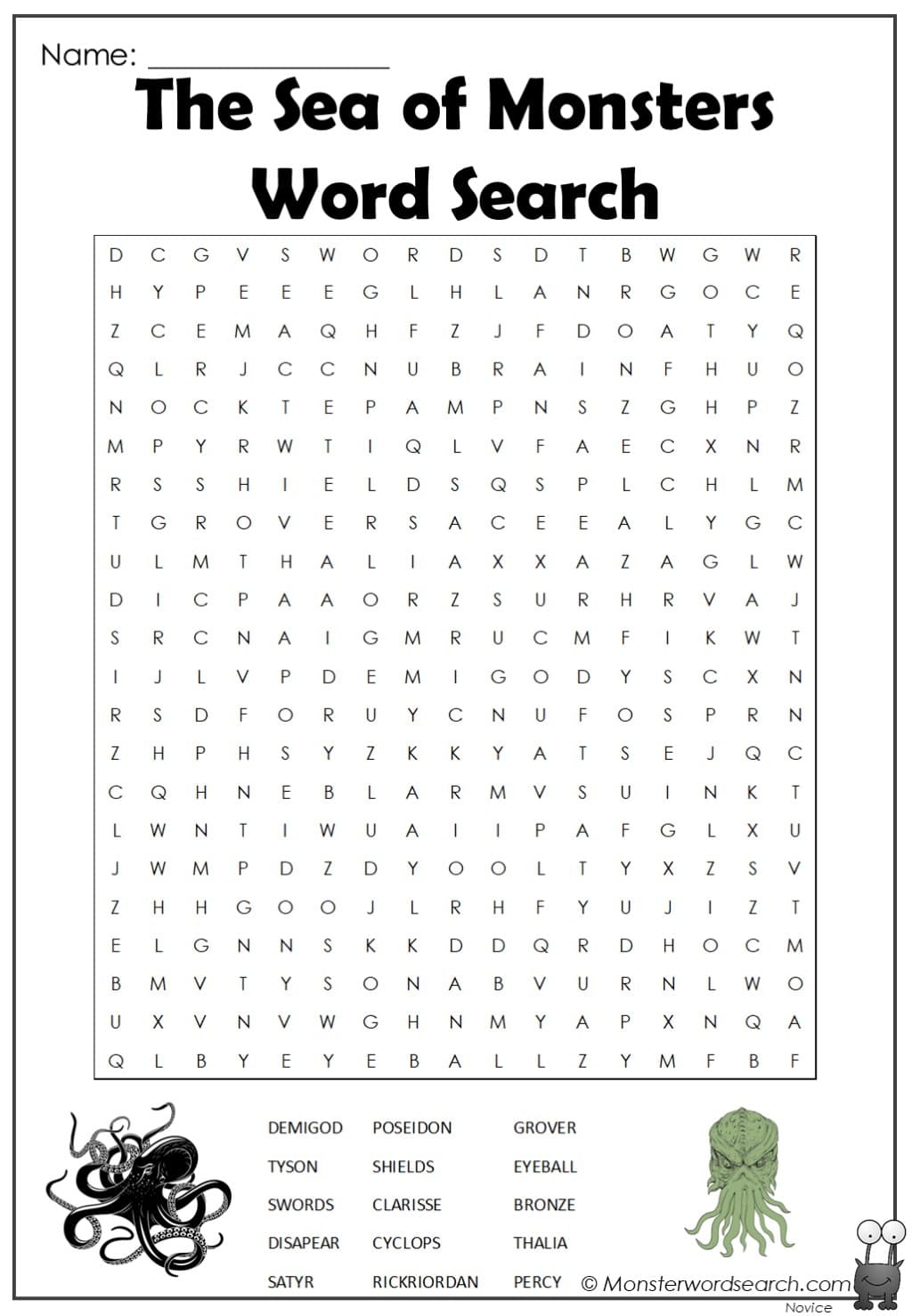 The Sea Of Monsters Word Search Monster Word Search