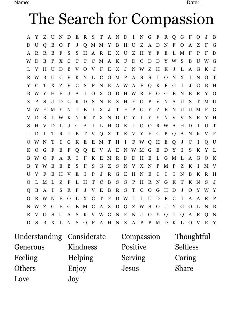 The Search For Compassion Word Search WordMint