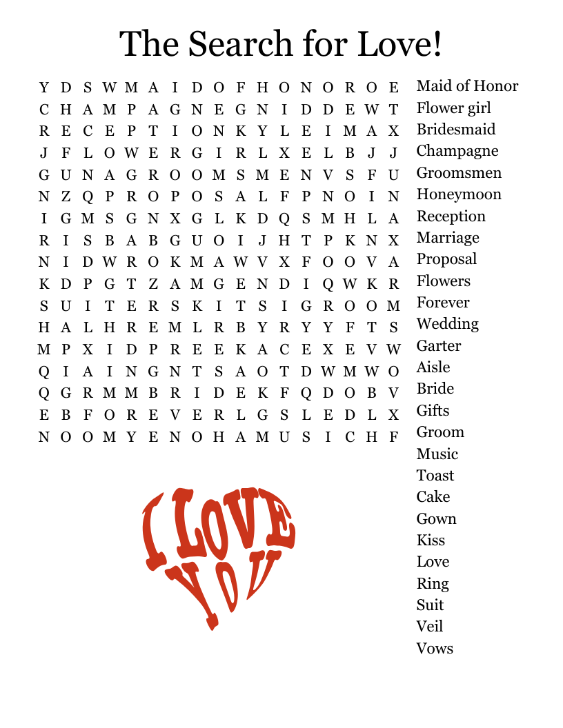 The Search For Love Word Search WordMint