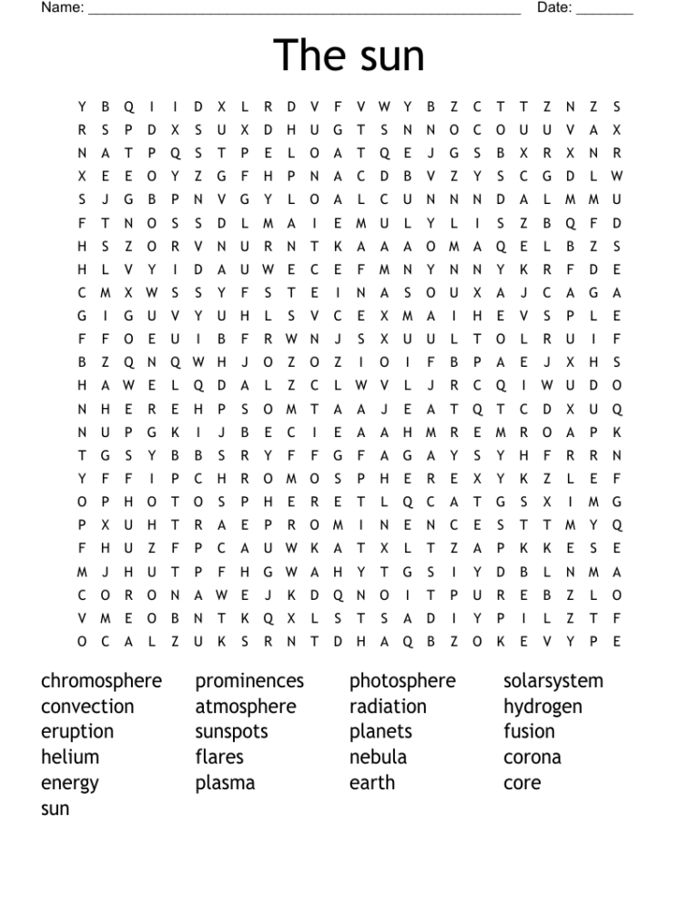 The Sun Word Search WordMint