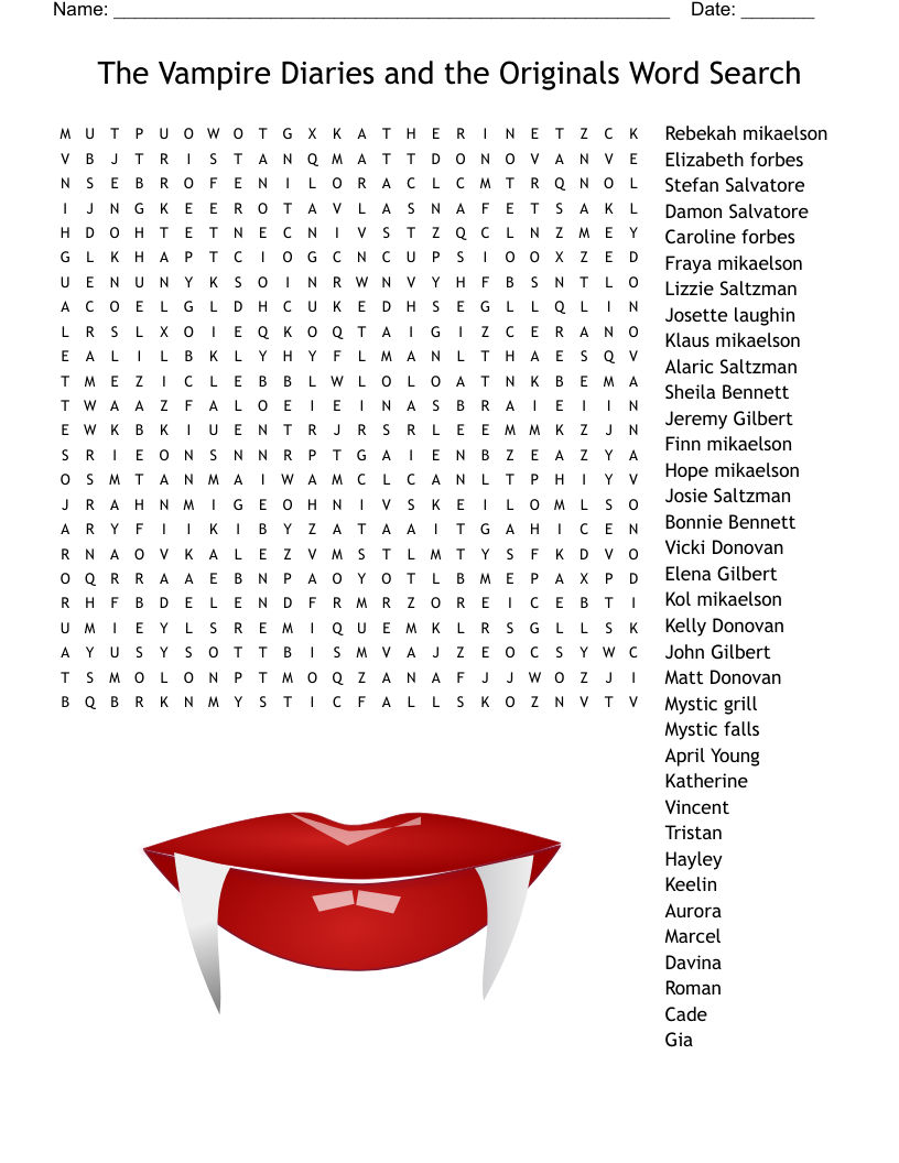 The Vampire Diaries And The Originals Word Search WordMint