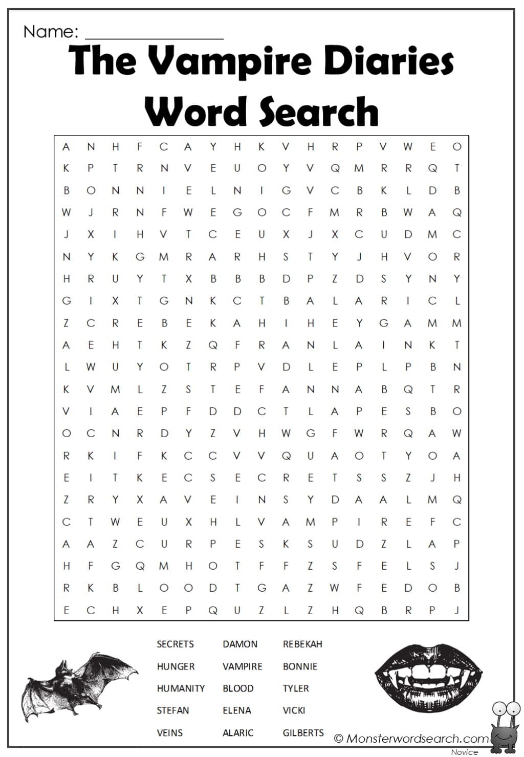 The Vampire Diaries Word Search Monster Word Search