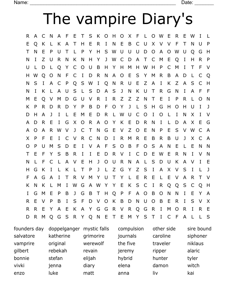 The Vampire Diary s Word Search WordMint