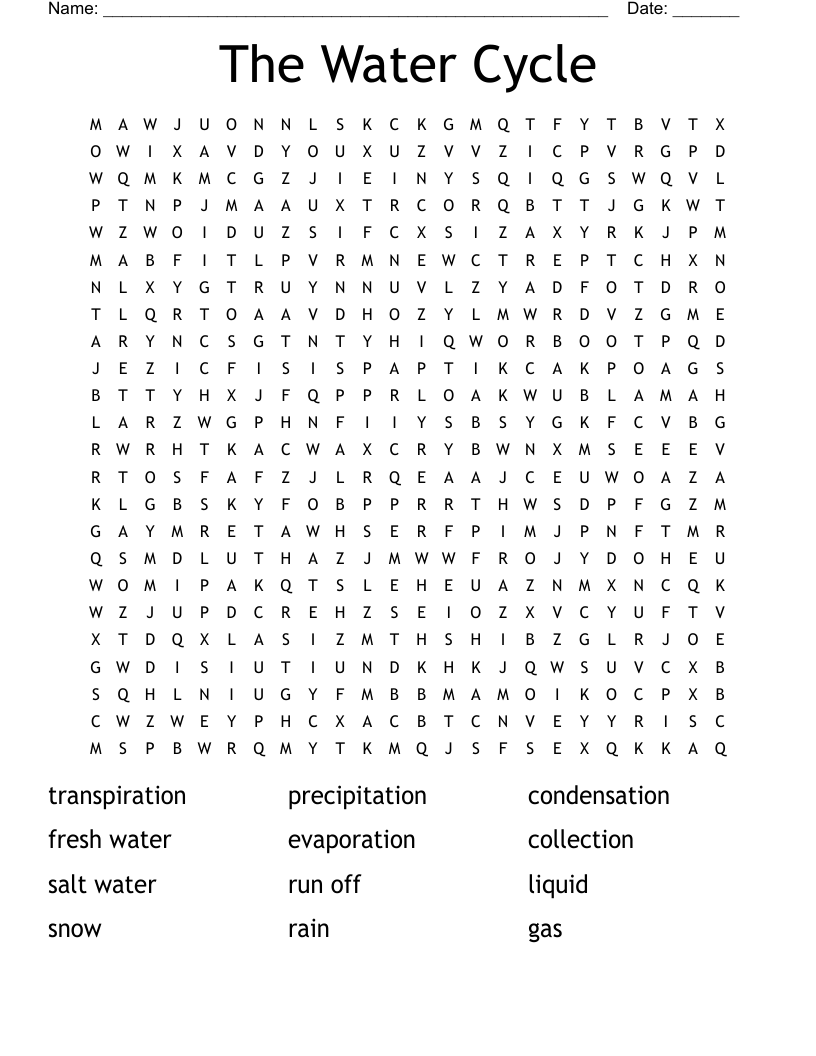 The Water Cycle Word Search WordMint