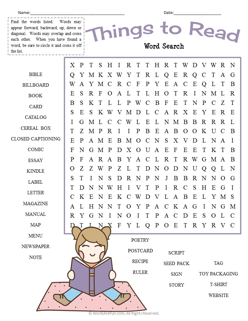 Things To Read Word Search