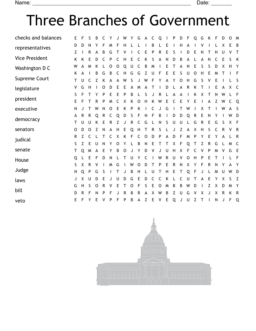 Three Branches Of Government Word Search WordMint