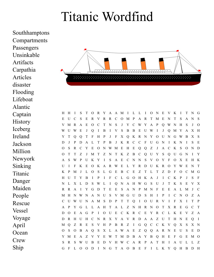 Titanic Word Search WordMint